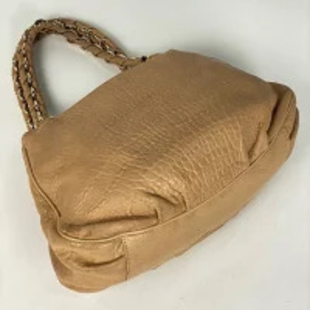 Fendi Shoulder Chain Mia Handbag Leather Zucca Bag Beige Tan